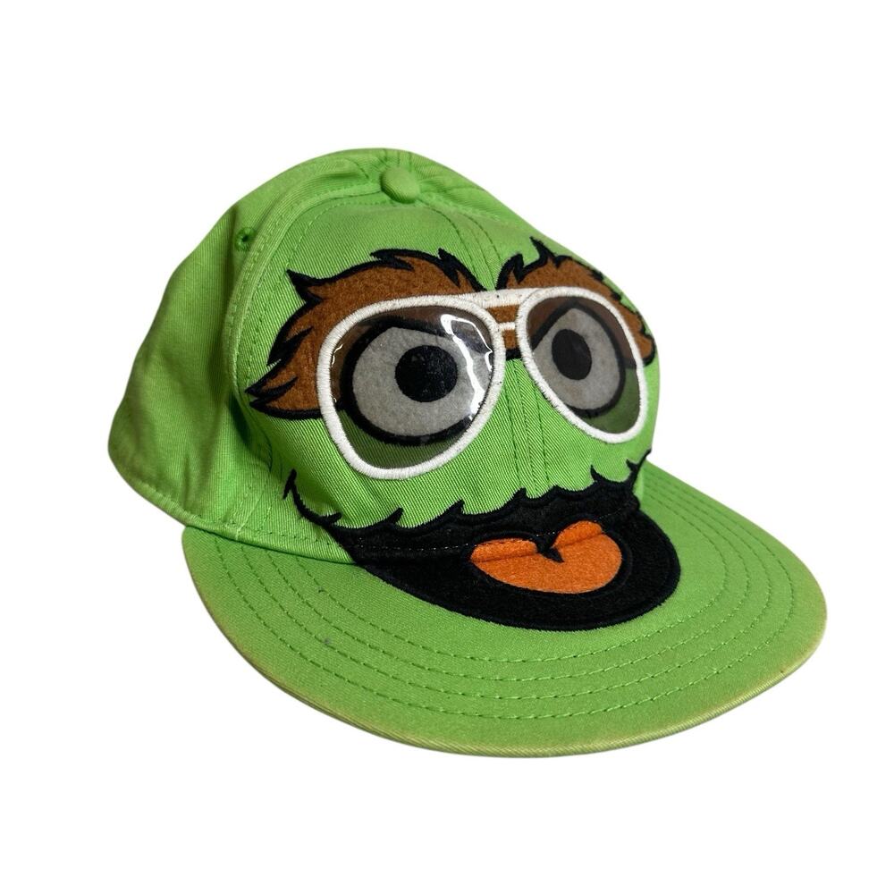 Sesame Street Oscar The Grouch Green Snapback Cap One Size Kids Youth